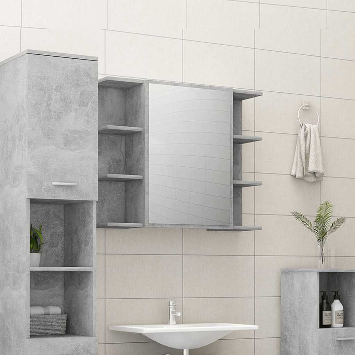 Mobile Bagno con Specchio Grigio Cemento 80x20,5x64 Multistrato 802610