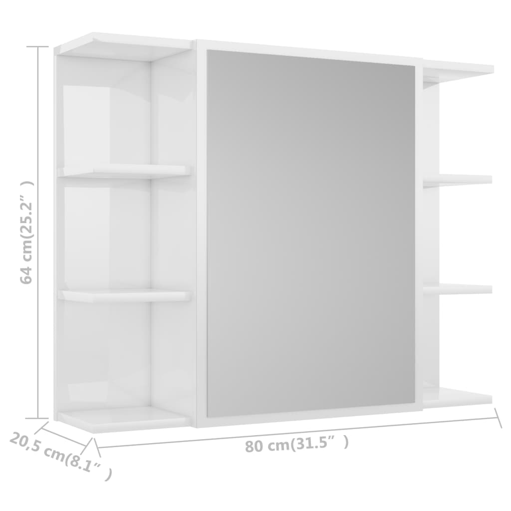 Mobile da Bagno Specchio Bianco Lucido 80x20,5x64cm Multistrato 802612