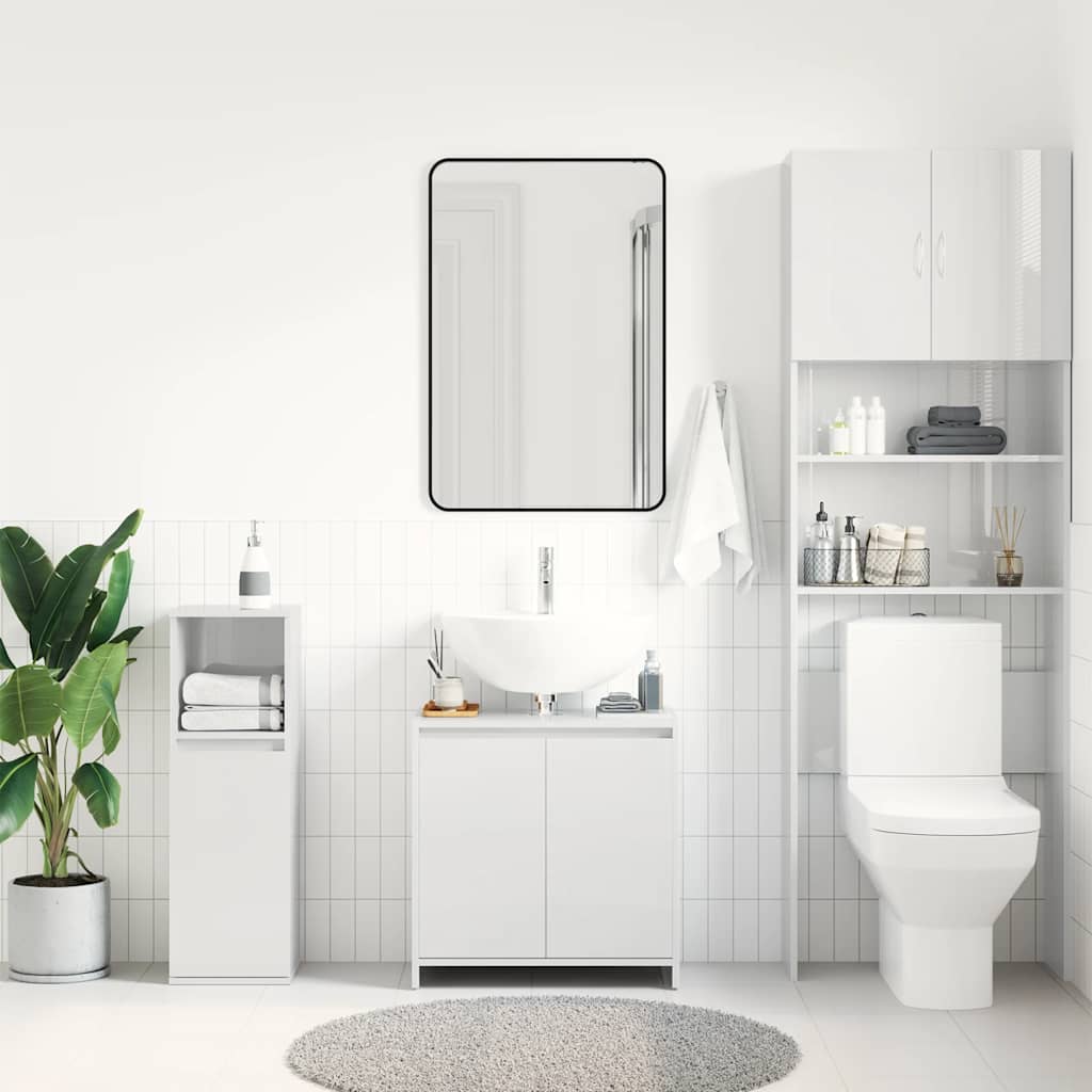 Armadio da Bagno Bianco Lucido 60x33x61 cm in Truciolato