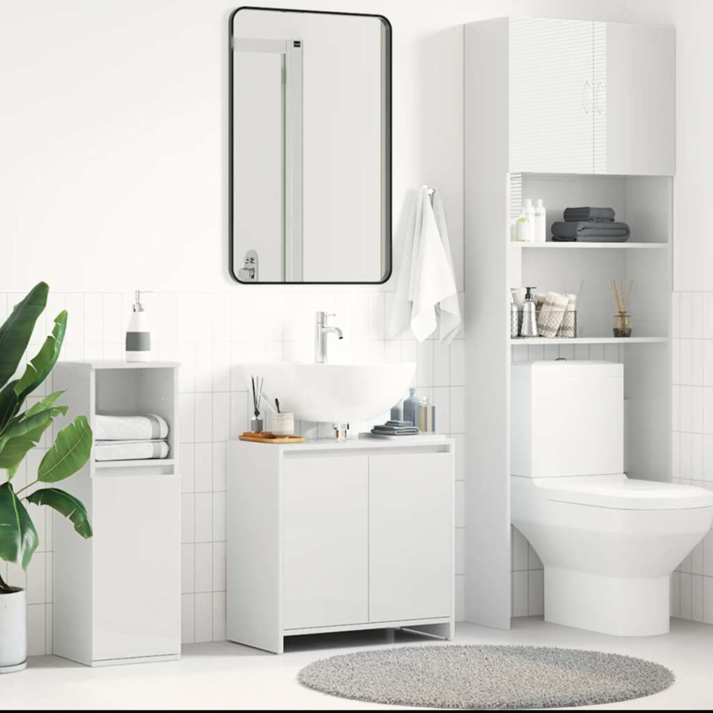 Armadio da Bagno Bianco Lucido 60x33x61 cm in Truciolato