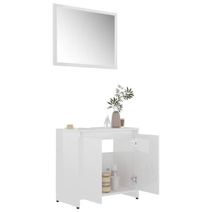 Set Mobili da Bagno Bianco Lucido in Legno Multistrato 802657