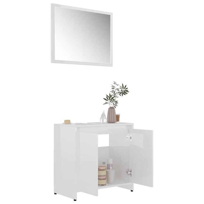 Set Mobili da Bagno Bianco Lucido in Legno Multistrato 802657