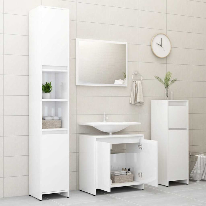 Set Mobili da Bagno Bianco Lucido in Legno Multistrato 802657