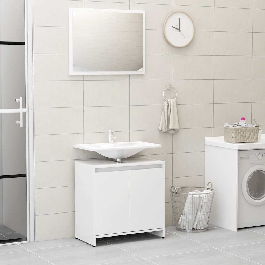 Set Mobili da Bagno Bianco Lucido in Legno Multistrato 802657