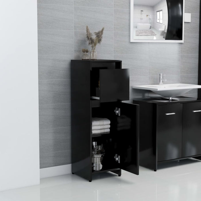 Mobile da Bagno Nero 30x30x95 cm in Legno Multistrato 802661