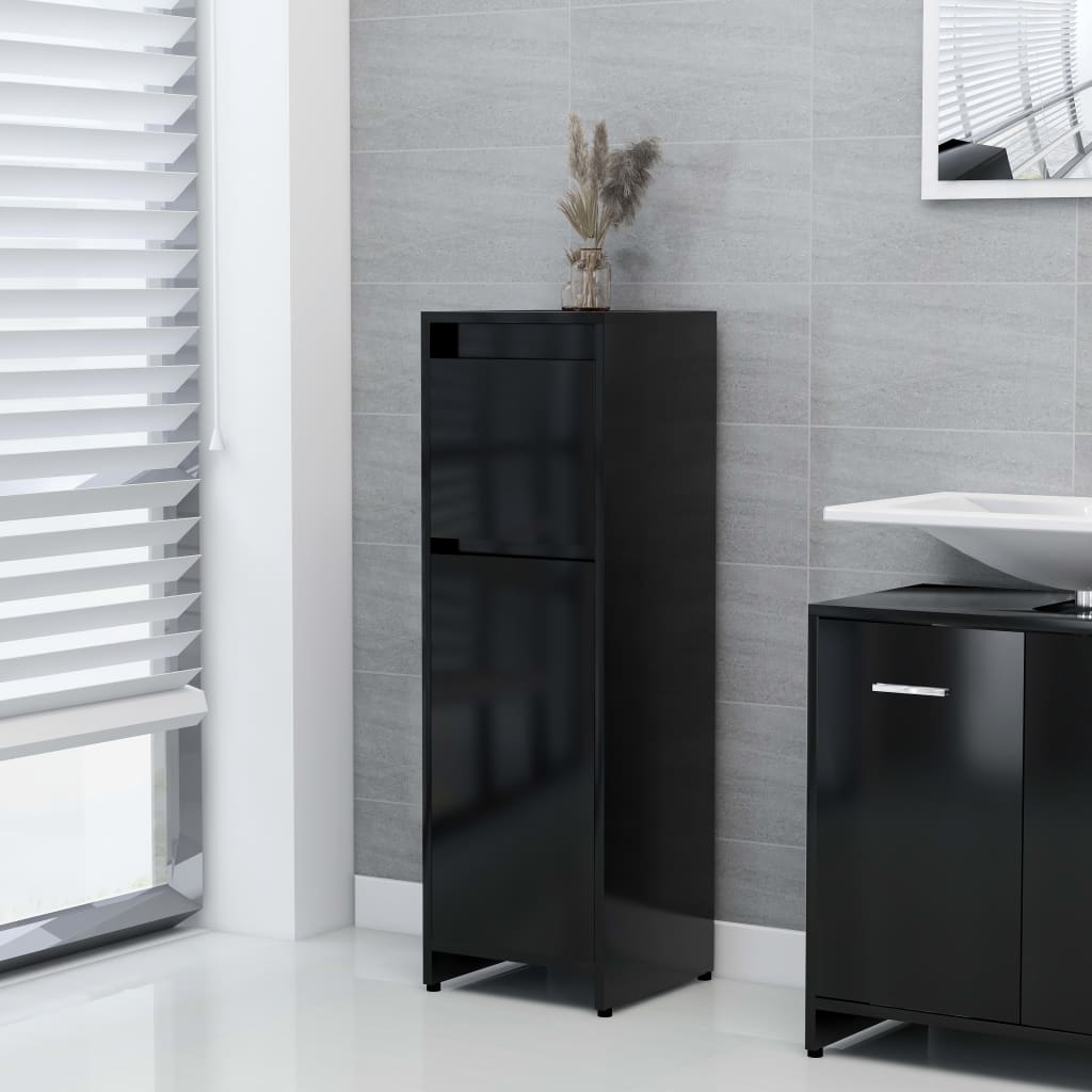Mobile da Bagno Nero 30x30x95 cm in Legno Multistrato 802661