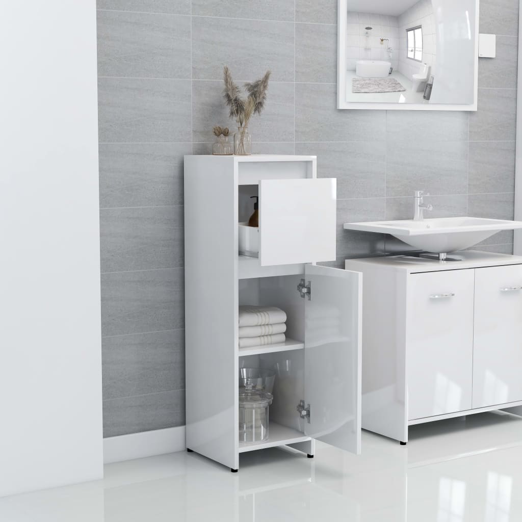 Mobile da Bagno Bianco Lucido 30x30x95 cm in Legno Multistrato 802666