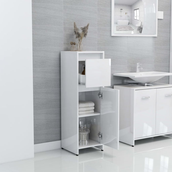 Mobile da Bagno Bianco Lucido 30x30x95 cm in Legno Multistrato 802666