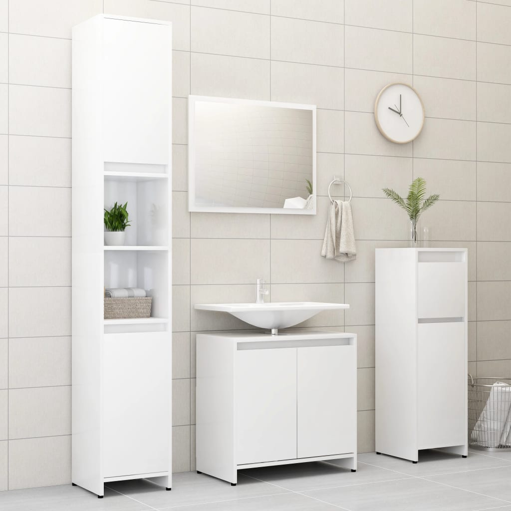Mobile da Bagno Bianco Lucido 30x30x95 cm in Legno Multistrato 802666