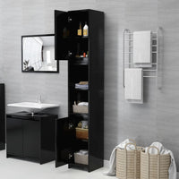 Mobile da Bagno Nero 30x30x183,5 cm in Legno Multistrato 802670