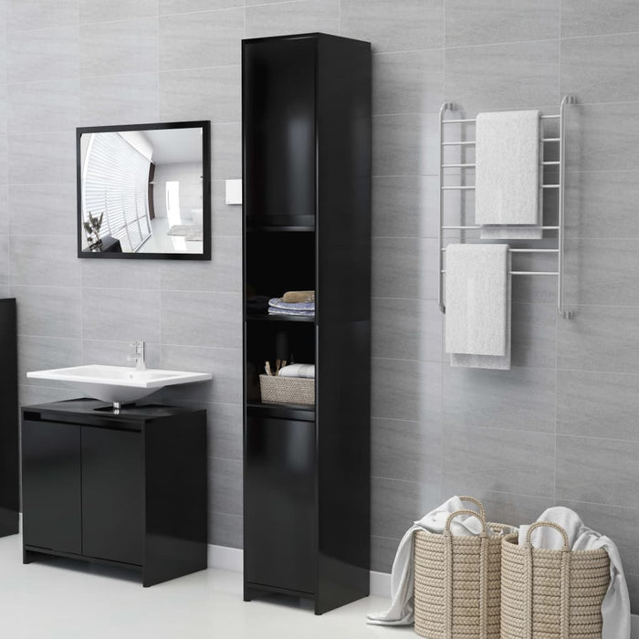 Mobile da Bagno Nero 30x30x183,5 cm in Legno Multistrato 802670