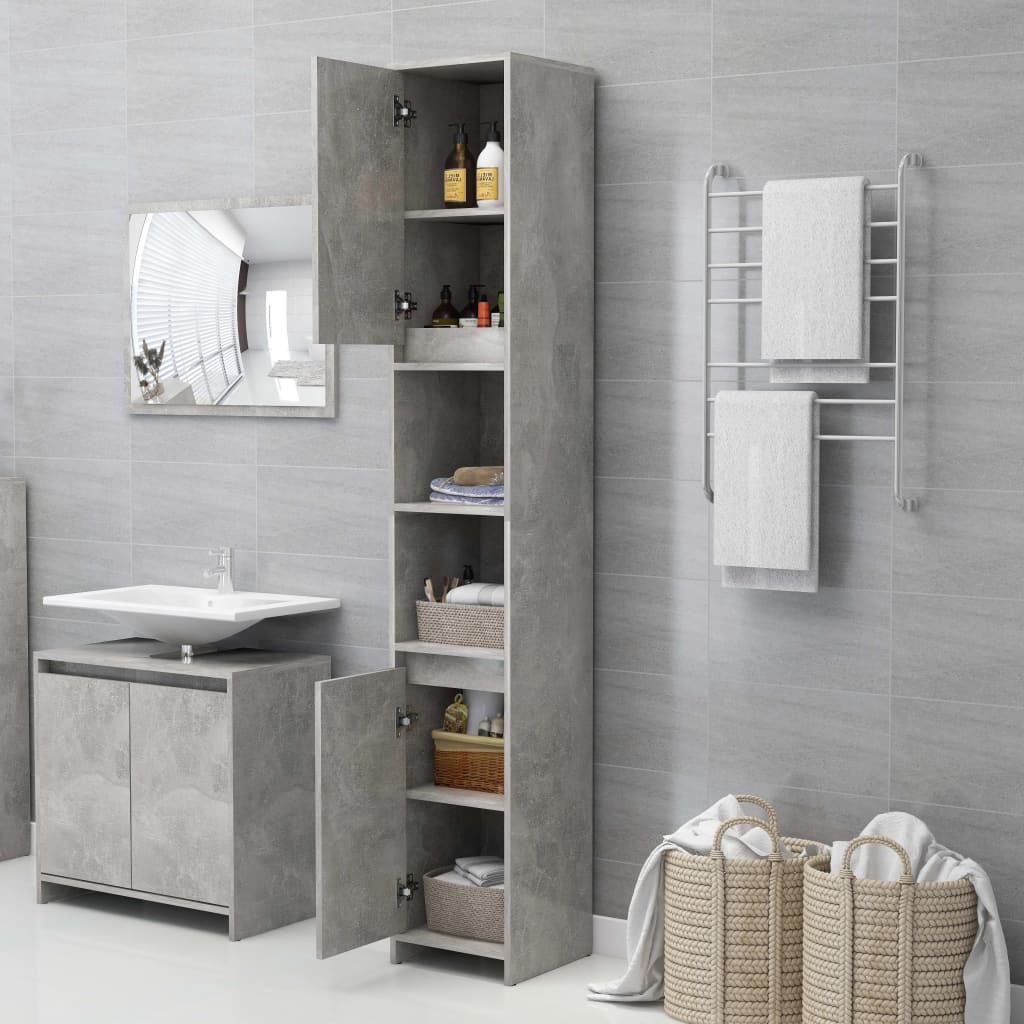 Mobile da Bagno Grigio Cemento 30x30x183,5 cm Legno Multistrato 802673