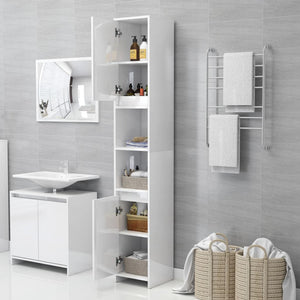 Mobile da Bagno Bianco Lucido 30x30x183,5 cm Legno Multistrato 802675