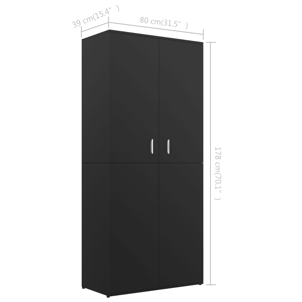 Scarpiera Nera 80x39x178 cm in Legno Multistrato 802859
