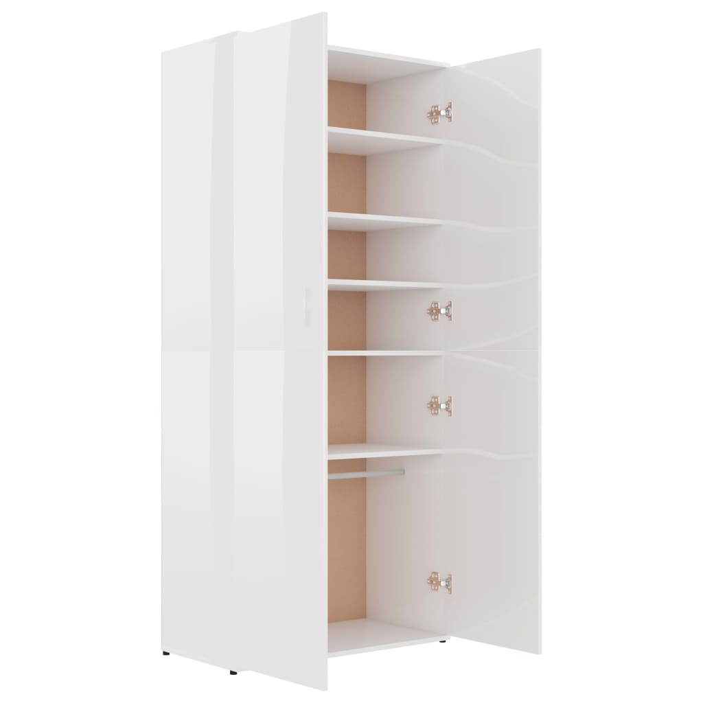 Scarpiera Bianco Lucido 80x39x178 cm in Legno Multistrato 802864