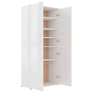 Scarpiera Bianco Lucido 80x39x178 cm in Legno Multistrato 802864