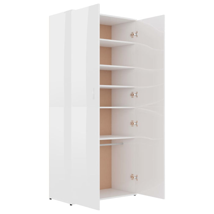 Scarpiera Bianco Lucido 80x39x178 cm in Legno Multistrato 802864