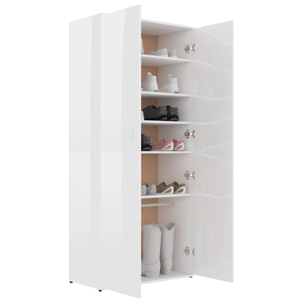 Scarpiera Bianco Lucido 80x39x178 cm in Legno Multistrato 802864