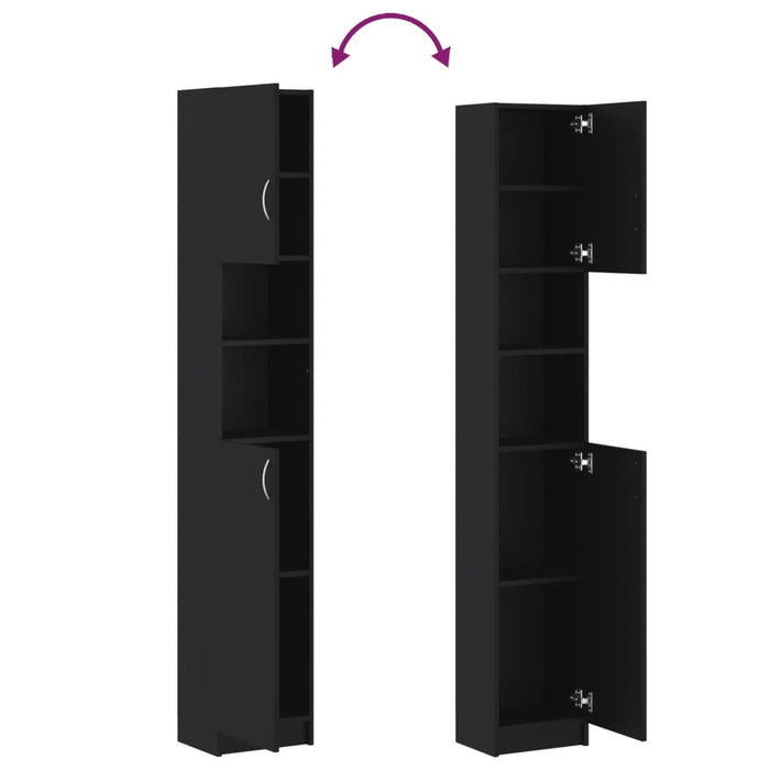 Mobile da Bagno Nero 32x25,5x190 cm in Legno Multistrato 802877