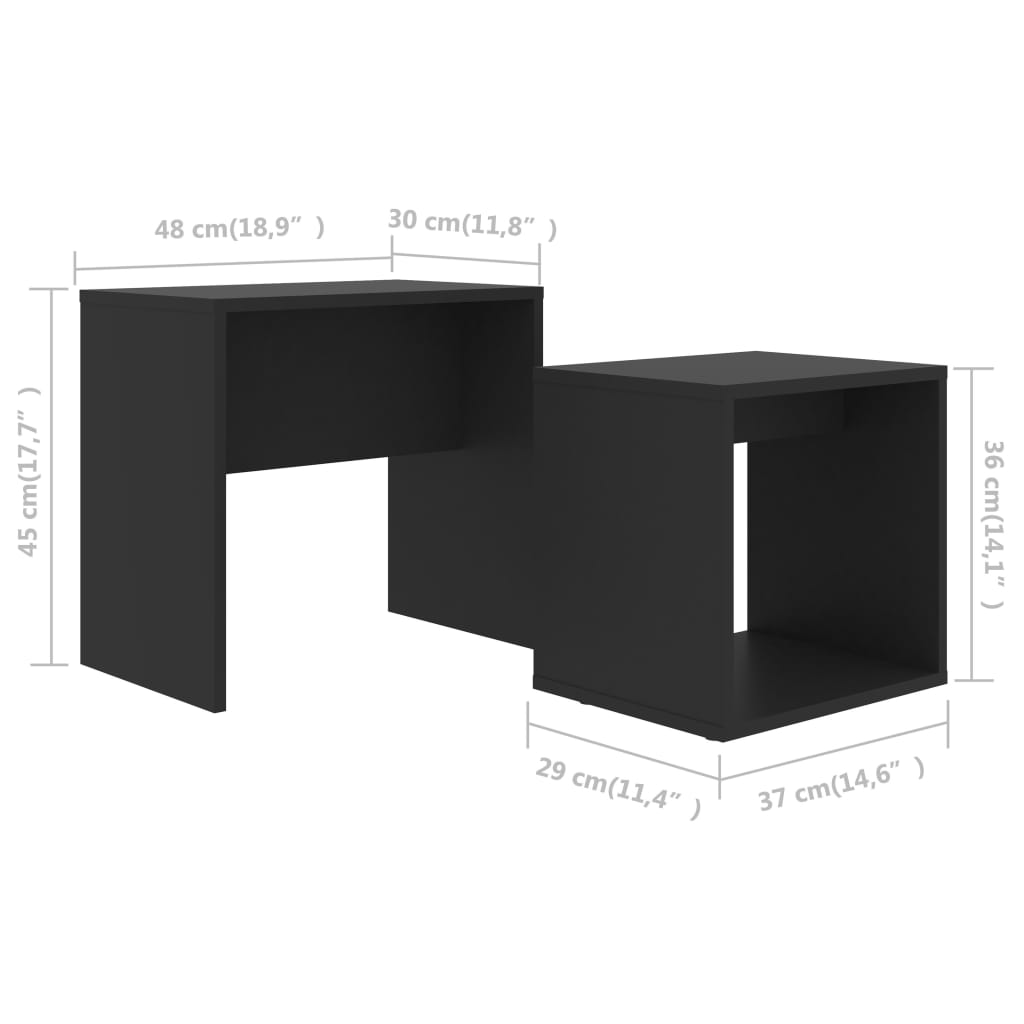 Set Tavolini da Salotto Nero 48x30x45 cm in Legno Multistrato 802886