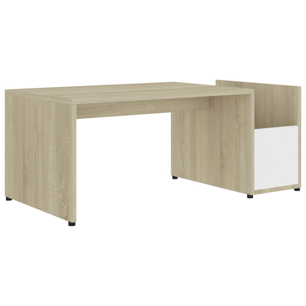 Tavolino Bianco e Rovere Sonoma 90x45x35 cm Legno Multistrato 802926