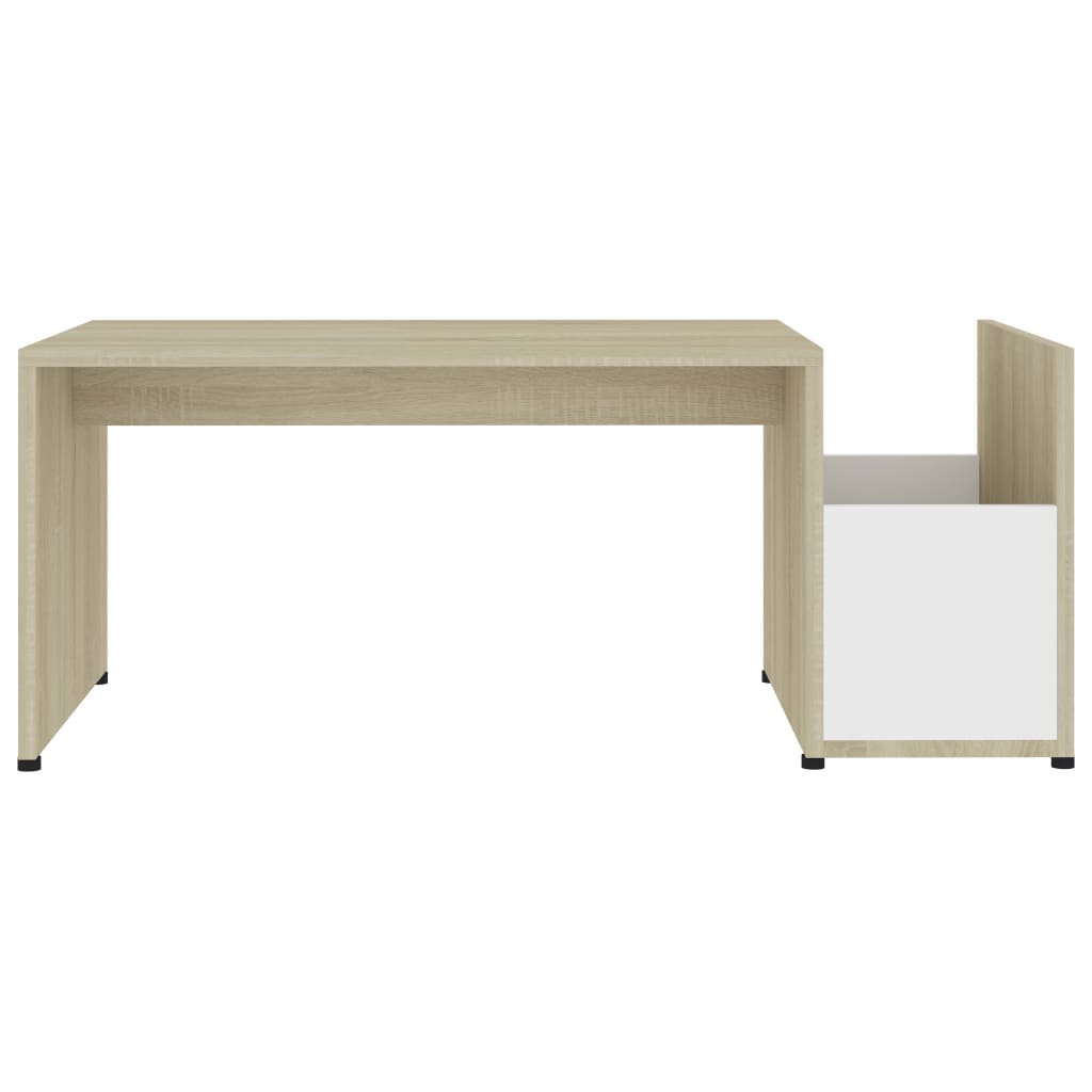 Tavolino Bianco e Rovere Sonoma 90x45x35 cm Legno Multistrato 802926