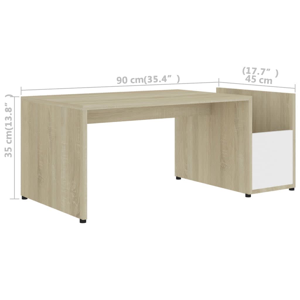 Tavolino Bianco e Rovere Sonoma 90x45x35 cm Legno Multistrato 802926