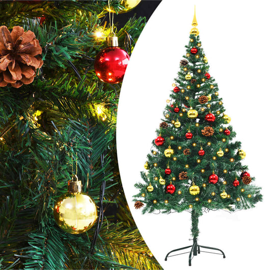 Albero di Natale Artificiale con Palline e LED 150 cm Verde cod mxl 6991