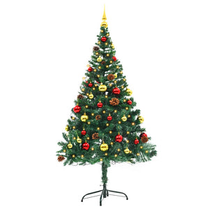 Albero di Natale Preilluminato con Palline-Albero Natalizio-Decorazioni natalizie Verde 150 cm