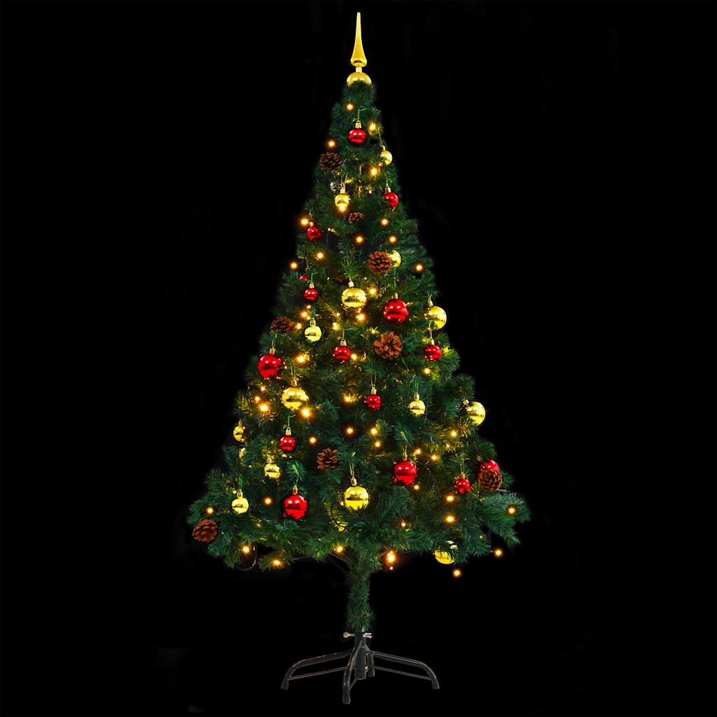 Albero di Natale Preilluminato con Palline-Albero Natalizio-Decorazioni natalizie Verde 150 cm