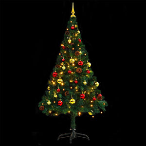 Albero di Natale Preilluminato con Palline-Albero Natalizio-Decorazioni natalizie Verde 150 cm