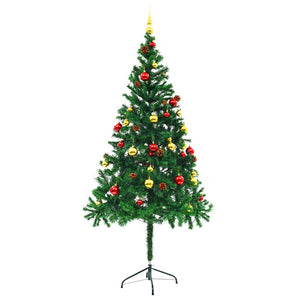 Albero di Natale Preilluminato con Palline-Albero Natalizio-Decorazioni natalizie Verde 180 cm