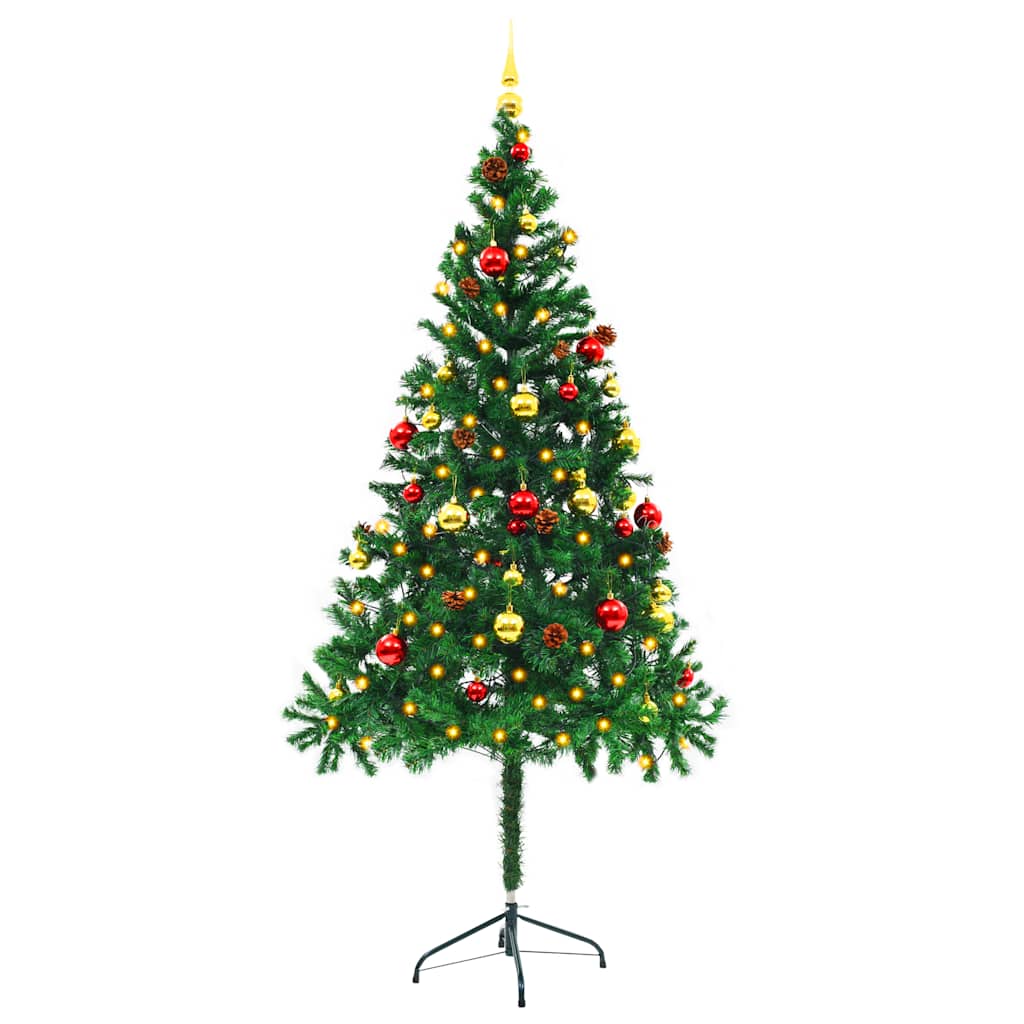 Albero di Natale Preilluminato con Palline Verde 180 cm 321500