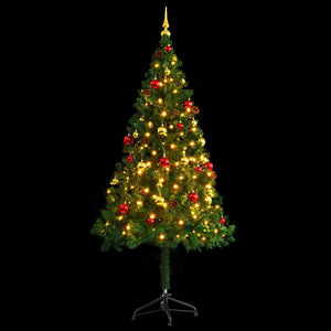 Albero di Natale Preilluminato con Palline-Albero Natalizio-Decorazioni natalizie Verde 180 cm