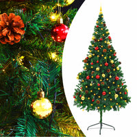 Albero di Natale Artificiale con Palline e LED 210 cm Verde