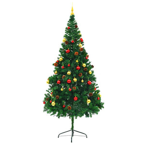 Albero di Natale Preilluminato-Decorazioni natalizie con Palline Verde 210 cm