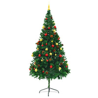 Albero di Natale Artificiale con Palline e LED 210 cm Verde