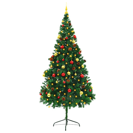 Albero di Natale Preilluminato-Decorazioni natalizie con Palline Verde 210 cm