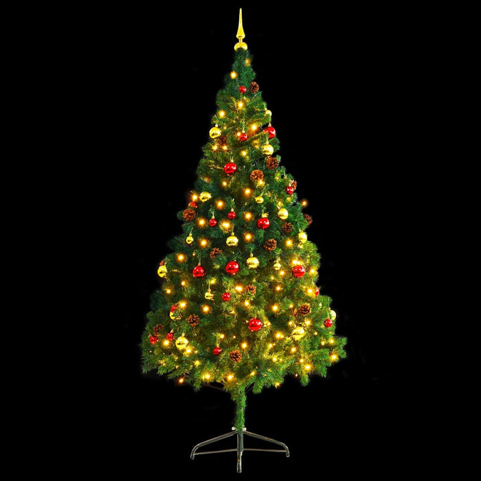 Albero di Natale Artificiale con Palline e LED 210 cm Verde