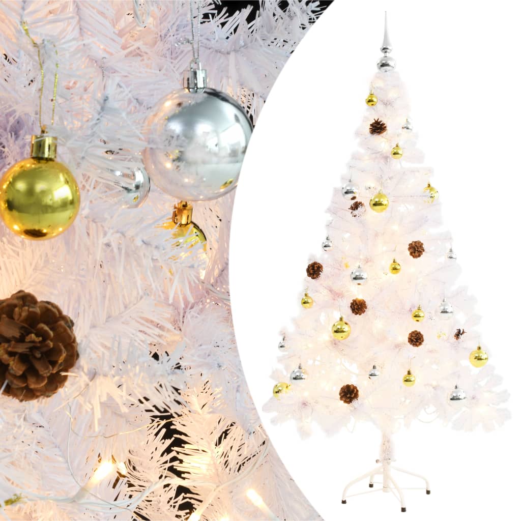Albero di Natale Artificiale con Palline e LED 150 cm Bianco