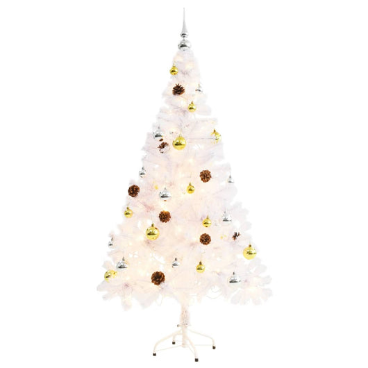 Albero di Natale Preilluminato con Palline-Albero Natalizio-Decorazioni natalizie Bianco 150 cm