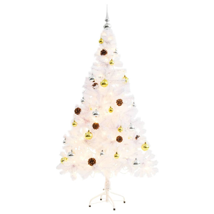 Albero di Natale Artificiale con Palline e LED 150 cm Bianco