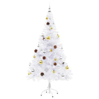Albero di Natale Preilluminato con Palline-Albero Natalizio-Decorazioni natalizie Bianco 150 cm