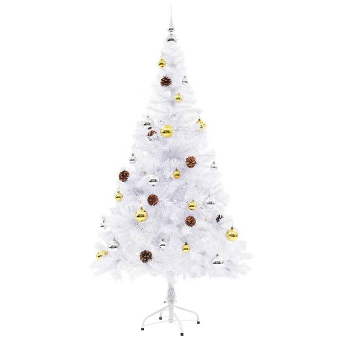 Albero di Natale Preilluminato con Palline-Albero Natalizio-Decorazioni natalizie Bianco 150 cm