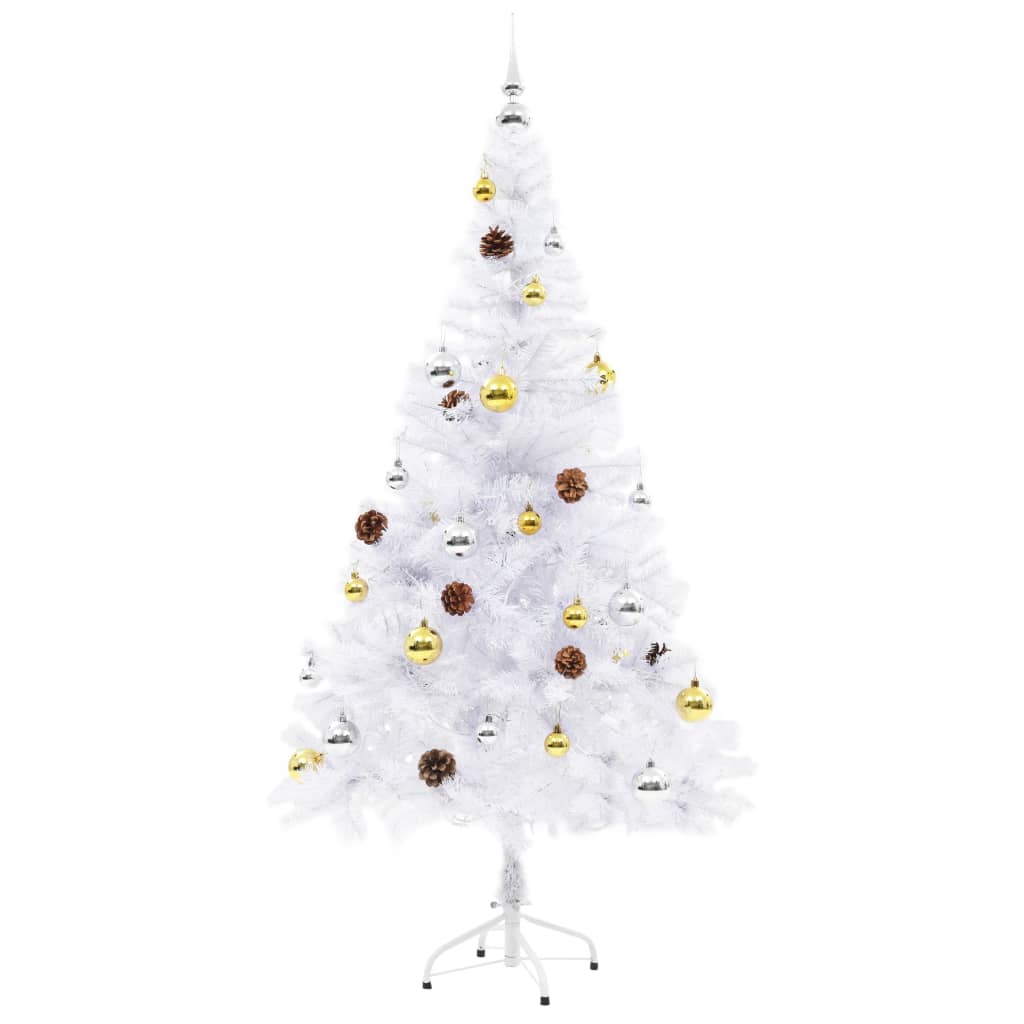 Albero di Natale Artificiale con Palline e LED 150 cm Bianco
