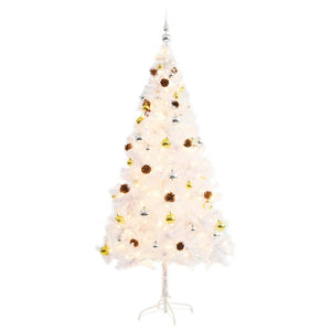 Albero di Natale Preilluminato con Palline-Albero Natalizio-Decorazioni natalizie Bianco 180 cm