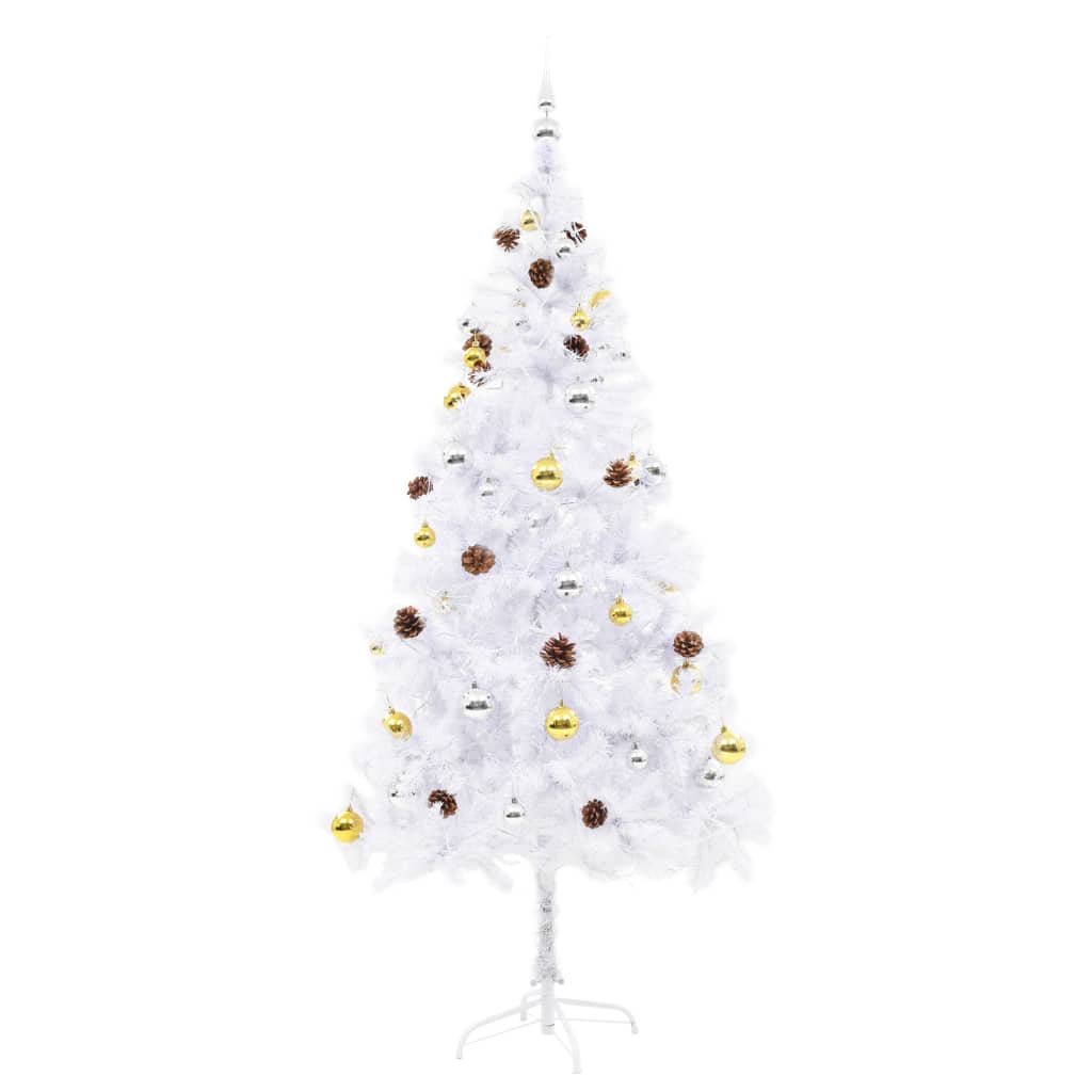 Albero di Natale Artificiale con Palline e LED 180 cm Bianco