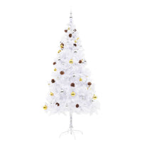 Albero di Natale Artificiale con Palline e LED 180 cm Bianco