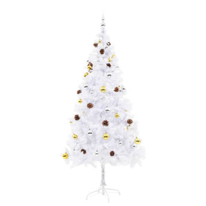 Albero di Natale Artificiale con Palline e LED 180 cm Bianco