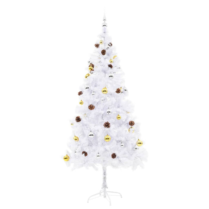 Albero di Natale Artificiale con Palline e LED 180 cm Bianco